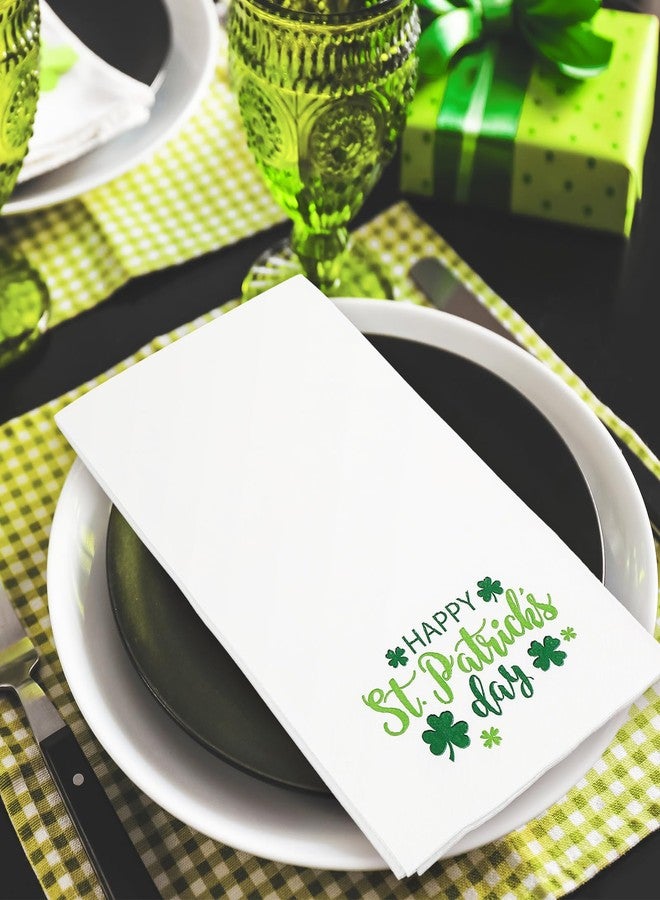 JarThenaAMCS مناديل ضيوف JarThenaAMCS، 50 قطعة، ورق أبيض، مناشف يد خضراء بنقشة نبات البرسيم، مناديل عشاء للاستخدام مرة واحدة بنقشة البرسيم المحظوظ، مثالية لحفلات الأعياد الأيرلندية. - Image 5